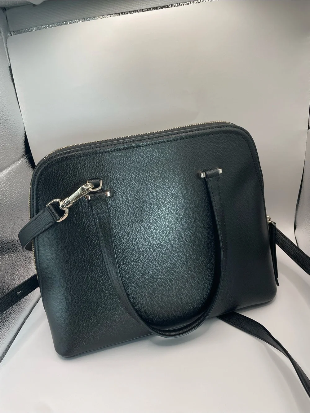 kate spade Black Pebble Leather Dome Satchel with Shoulder Strap